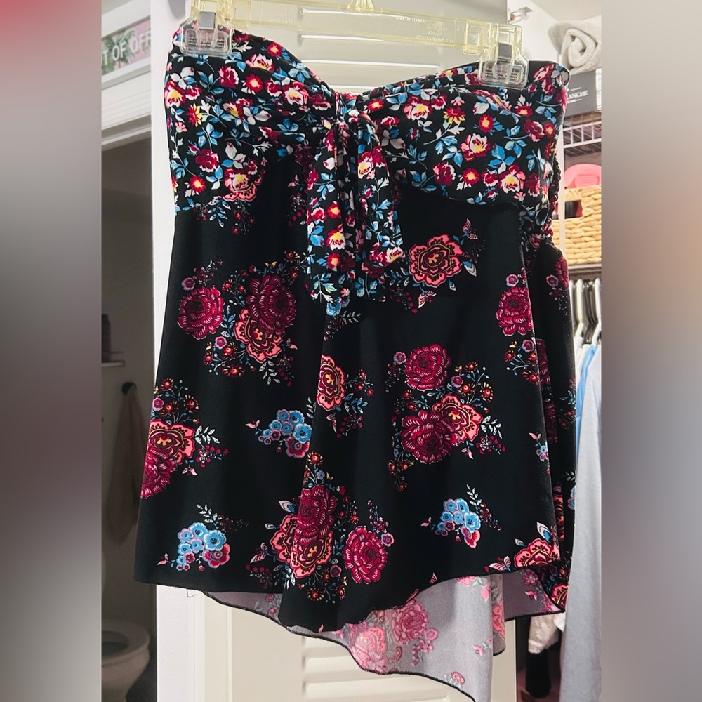 No Boundaries Black Multicolor Floral Strapless Top Size 2X